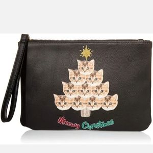 New! BETSEY JOHNSON " Meowy Christmas " Kitten Christmas Tree Wristlet Purse.